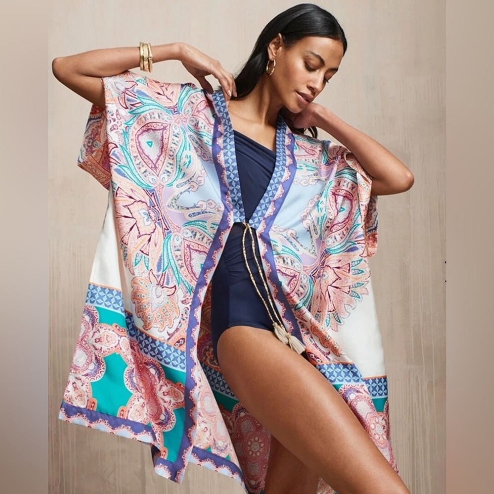 Chicos Medallion Print Silk Ruana Cover Up